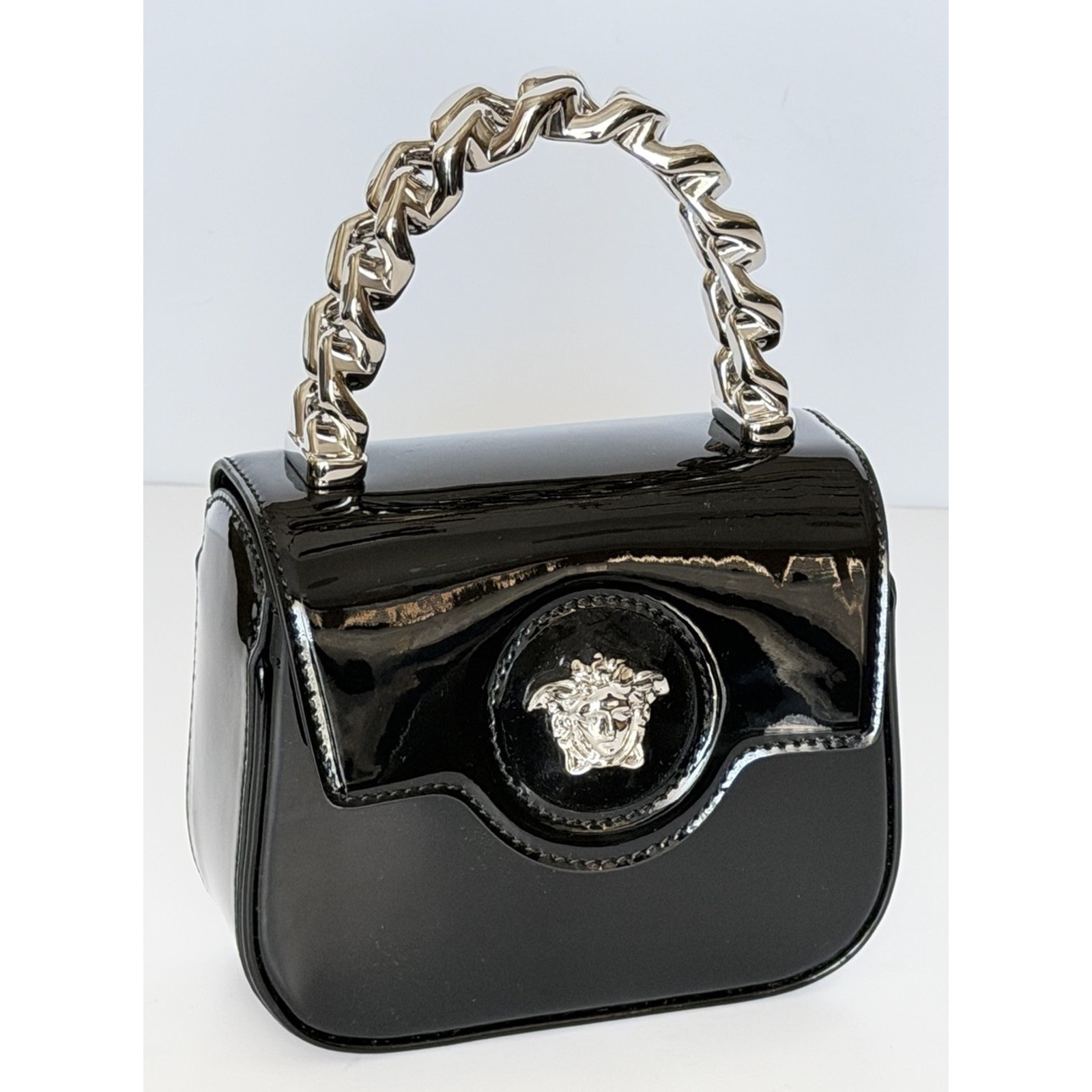 Versace Silver Medusa Black Leather Mini Top Handle Bag 1023434 It Nwt $1700